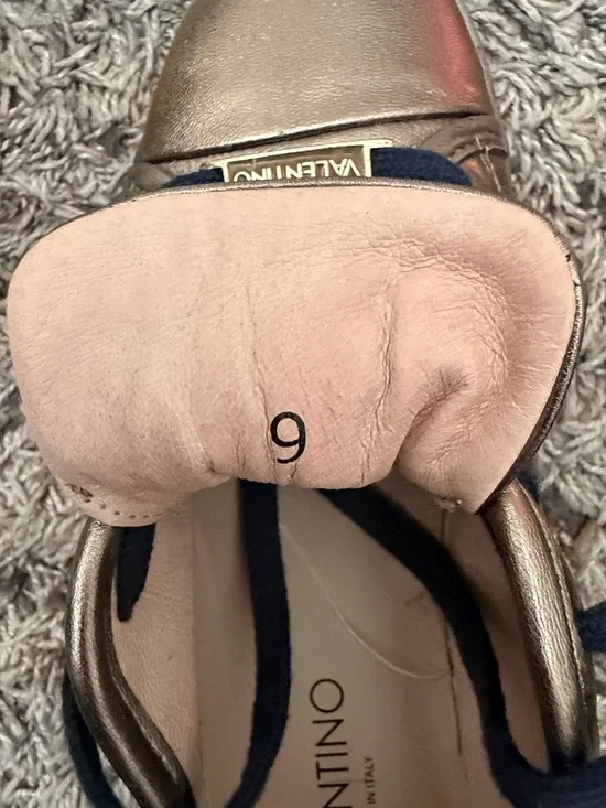 Valentino Metallic Bronze Leather Sneakers with Navy Laces sz 9 - Picture 8 of 15